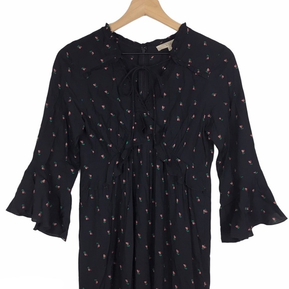 LOFT Midi Dress Prairie Peasant Boho Ruffle Floral Rosebud Garden Party XS NWT - Picture 4 of 12